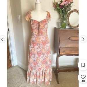 Wayf Valerie Blouson Midi Dress in Coral floral